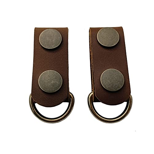2 Pack Leather Belt Keepers+2 Solid Brass Buckles,Belt Keepers For Duty Belt Leather Belt Loop Keychain (Brown) #TOP3