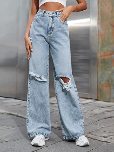 Women's High Waisted Ripped Wide Leg Denim Pants Casual Loose Fit Jeans2