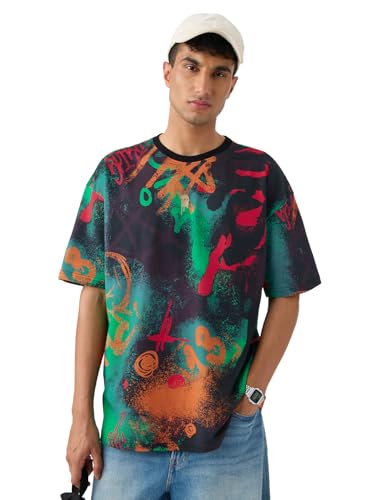 Image of The Souled Store Mr. Soul Men and Boys Short Sleeve Round Neck Purple Graphic Printed Cotton Oversized T-Shirts