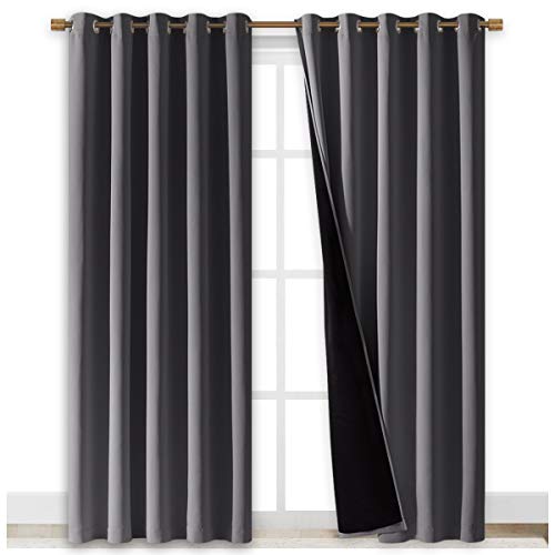 NICETOWN Grey Full Shade Curtain Panels, Pair of Energy Smart & Noise Blocking Out Blackout Drapes for Dining Room Window, Thermal Insulated Guest Roo