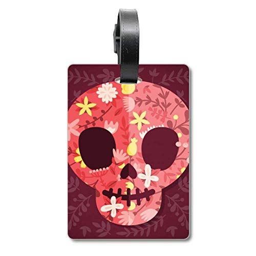 Étiquette valise crâne du Mexique rose au design original Day of Dead