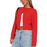 Women Y2k Crop Cardigan Sweater Crop Button Down Cardigan Cute Long Sleeve Sweater Open Front Lightweight Knit Tops A Red