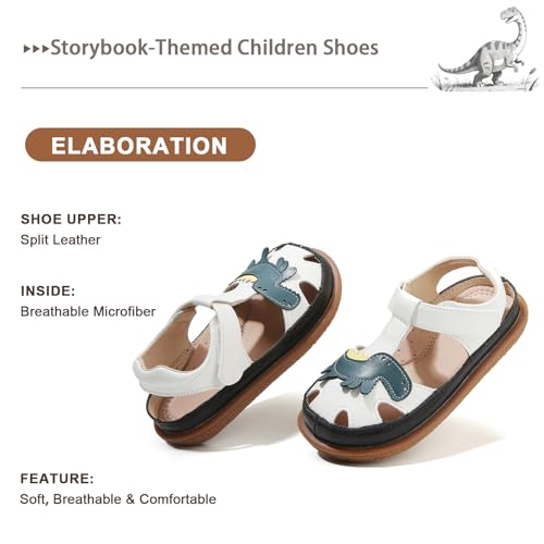 Image of Toddler Boys Closed Toe Sandals, Breathable Leather Kids Sandals with Dinosaur Pattern