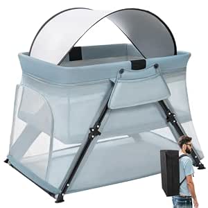 Lilian&Gema 2-in-1 Travel Crib, Portable & Foldable Baby Playpen with Mattress and Backpack