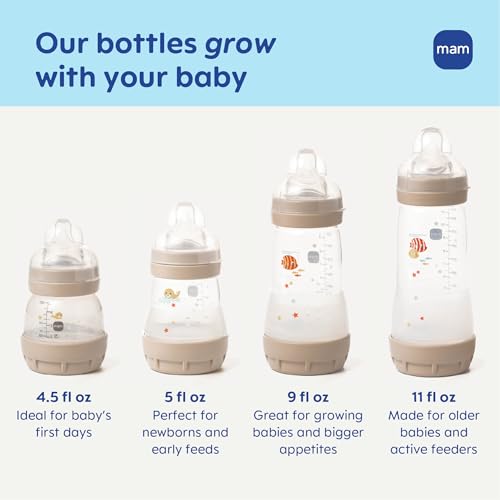 MAM Easy Start Anti-Colic Baby Bottle Starter Set – 4 Self Sterilizing Bottles (5oz & 9oz) + 2 Newborn Pacifiers Breastfed Baby Feeding Gift Set by MAM - Image 8