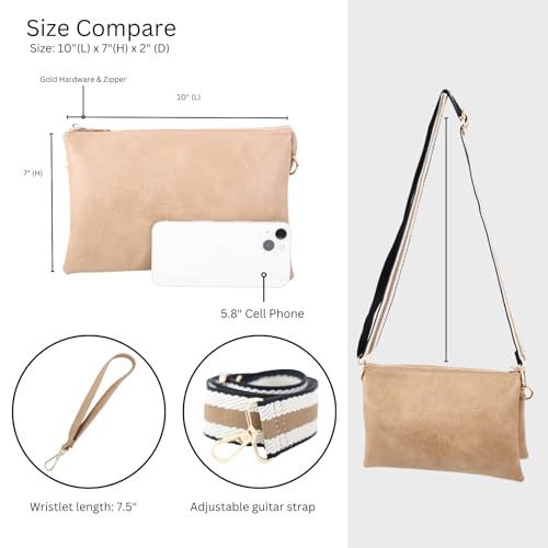 JEN & CO. Izzy Vegan Leather Crossbody Bags Clutch Purses Wristlet Wallet Shoulder Handbag with Guitar Strap for Women3