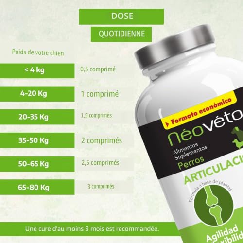 NEOVETO Articulations du Chien - 120 Comprimés Naturels - Arthrose du Chien - Anti-inflammatoire - Principes Actifs approuvés par Les Services Vétérinaires - Fabriqué en France - Version espagnole – vue 5
