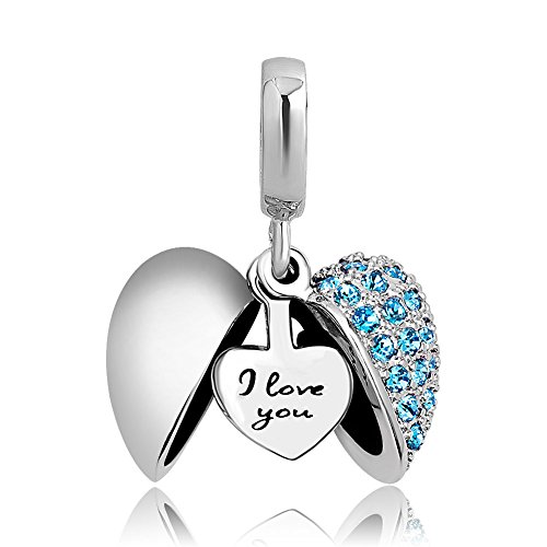 Charmsstory I Love You Heart Purple Dangle Charm Beads For European Charms Bracelet (Blue) #TOP14