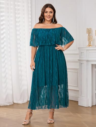 SCOMCHIC Womens Plus Size Formal Dresses Off Shoulder Lace White Bridesmaid Wedding Guest Evening Party Boho Maxi Dress — view 4