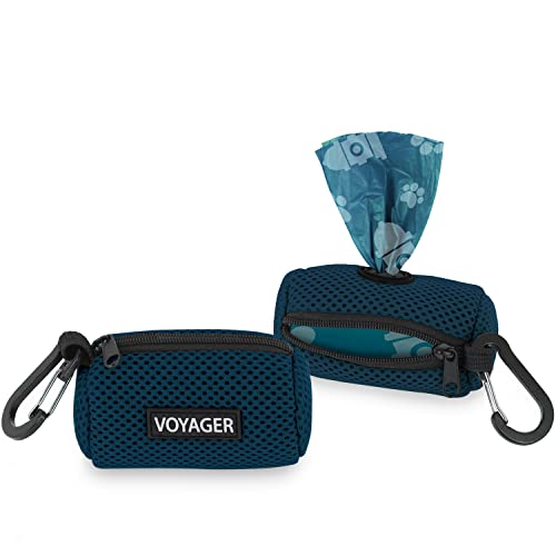Best Pet Supplies Dog Poop Bag Holder Leash Attachment with Reusable Dispenser for Travel, Walking, Park, and Outdoor Use, Durable with Clip-On - Prussian Blue, Pack of 2, Mesh Dispenser w/30 Bags