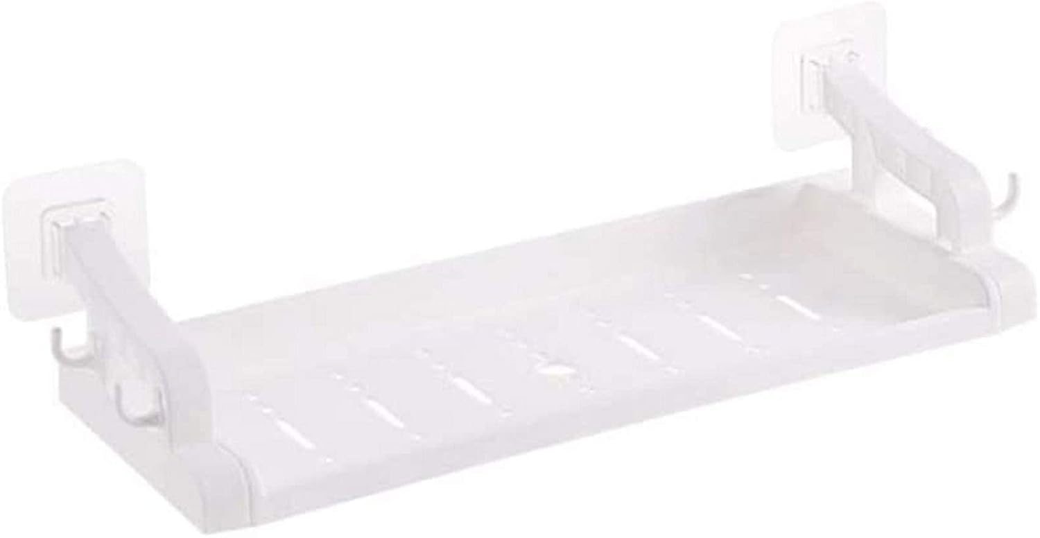 1 Tier Solid Color Bathroom Shelf Up Shelf Corner Shelf with 4 Hooks Wash Station Caddy Plastic Rectangle