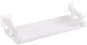1 Tier Solid Color Bathroom Shelf Up Shelf Corner Shelf with 4 Hooks Wash Station Caddy Plastic Rectangle
