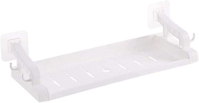 2 Pcs Solid Color Bathroom Shelf Up Shelf Corner Shelf with 4 Hooks Wash Station Caddy Plastic Rectangle
