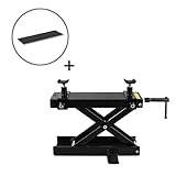 Lieferumfang: Hebebühne, 2 gummibeschichtete Träger zur Verhinderung von Kratzer und anderen Schäden an der Maschine, Handkurbel und Gummiauflage für den Schutz von Motorrädern mit geradem Unterboden.
