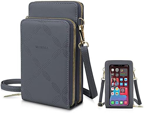 MUIIKOLA Touch Screen Crossbody Phone Bag,Women PU Leather Phone Shoulder Bag Multifunctional Clear Touchscreen Cross Body Purse with 8 Credit Card Slots and 1 ID Window