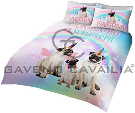 GAVENO CAVAILIA Premium Pugicorn Animal Christmas Duvet Set Double, Easy Care Comfy Dogs Print Xmas Bedding, Grey/Red, 656814-Vict-Vend