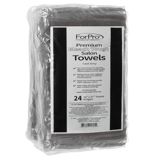 ForPro Professional Collection Premium Bleach Tough Salon Towels, Cool Grey, 100% Cotton, Bleach-Proof Towels, Stain Resistant, 16" W x 27" L, 24-Count by ForPro Professional Collection - Image 2
