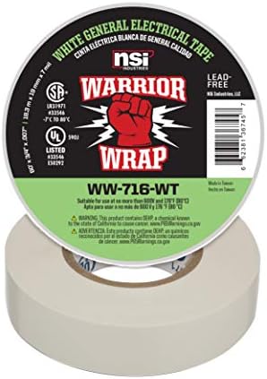 NSI WW-716-WT WarriorWrap General 7 mil Vinyl Electrical Tape, 3/4" Width, 60' Length, White