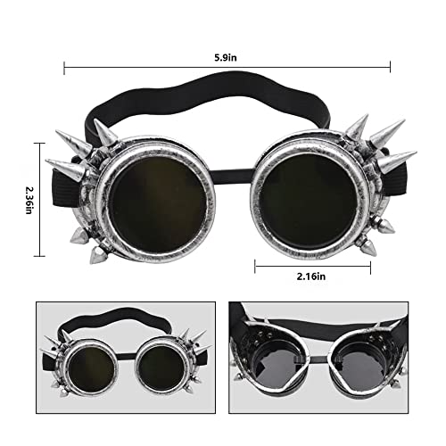 Hniuyun Steampunk Goggles Vintage Silver Stud Welding Glasses Motorcycle Goggles Gothic Cosplay Sunglasse (Bronze) #TOP1
