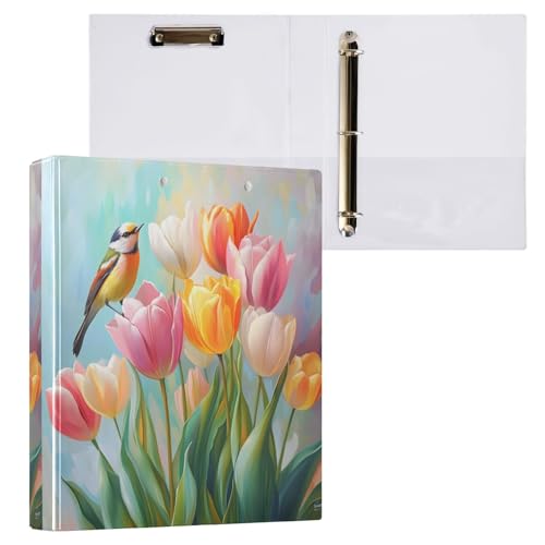 ALAZA Bird Tulip Flower Floral 3 Ring Binder Holds of 200 Sheets Fits Letter Sized Paper D-Ring Organizer for School Home Work Office Supplies 2 Pack