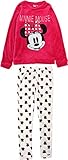 Disney Minnie Mouse Damen Pyjama-Set mit Logo, Korallen-Fleece, lang, elegant Gr. L, Fuchsia / Beige