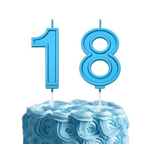 Blue Birthday Number 18 Candles for Wedding Party Cake Decorations