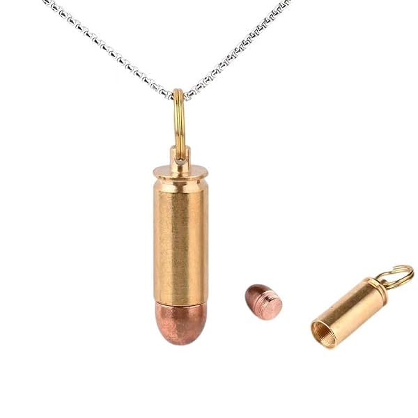 NHDT Brass and Purple Copper Bullet Cylinder Pendant Necklace for Mens Womens, It also Can be Used as a Mini Pill Holder on Keychain. by NHDT - Used condition - US$10.44