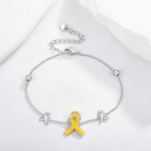 YAFEINI Bring Them Home Bracelet 925 Sterling Silver Yellow Ribbon Bracelet Cancer Awareness Ribbon Bracelets Inspirational Jewelry Gifts for Women Men3