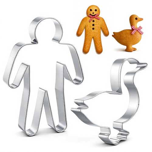 Yaryang 2 Formine per Biscotti Stampi per Biscotti Stampi Grandi a Forma di Cuore Taglia Biscotti Formine per Biscotti Formine per Dolci Coppa Pasta(Umano,Oca,7,8 x 12 cm 7,6 x 9 cm)