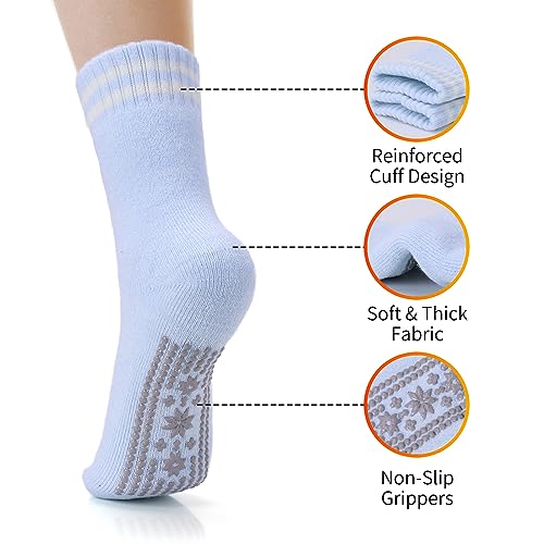 Image of HUGSWEET Thermal Slipper Socks, Anti Slip Hospital Socks Women Winter Soft Warm Cozy Fluffy Plush Grip Socks 4 Pairs