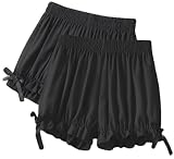 ペチパンツ 2枚セット ペチコートパンツ インナーパンツ 見せパン 裾ゴム かぼちゃパンツ ミニスカート用 レディース ショート丈 (ブラック L)