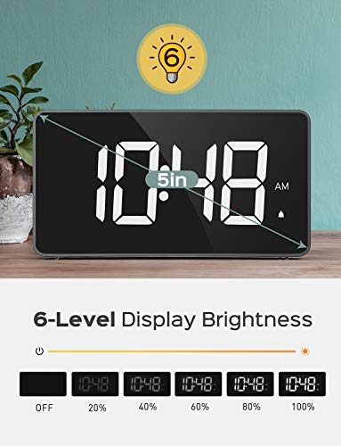 Digital Alarm Clock for Bedroom, Night Light, Large LED Display, Simple to Use, Silent Push Button, 6-Level of Adjustable Brightness, 2-Level of Volume, Snooze, 12/24H, Clock for Elderly and Kids - Thumbnail 4