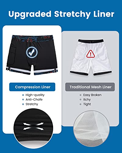 Image of maamgic Mens Swim Trunks with Compression Liner 5 Inch, Quick Dry Bathing Suit with Zipper Pockets, No-Chafing Swim Shorts