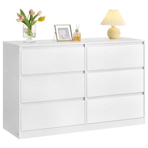 VASAGLE Kommode mit 6 Schubladen, Komodenschrank, Schubladenschrank, Wäschekommode, für Schlafzimmer, 40 x 119,4 x 75 cm, Modern Kailyn Kollektion, schneeweiß LTS616W01