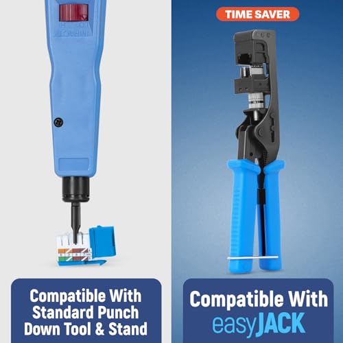 Everest 90° Angled RJ45 Cat6 Keystone Jacks 50-Pack in Blue - Slim Profile Female RJ45 Connectors - Cat 6 Keystone Jack - Compatible with 90° Angled Speed Termination Tool - easyJACK (B094WB91H3) by Everest Media Solutions - Image 4