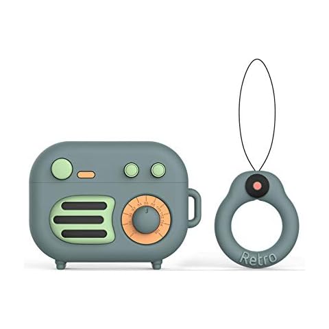 Compatible with Retro Radio AirPods Pro Case, Protective Silicone Retro Radio Skin for AirPod Pro Case Gramophone, Funny Kawaii Cute Fashion Cartoon 3D Cover for AirPods with Ring (Retro Green) Cover