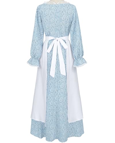 CR ROLECOS Womens Pioneer Dress Floral Prairie Dresses Lace Pilgrim Colonial Costume Bonnet Apron 3 Pieces Set M