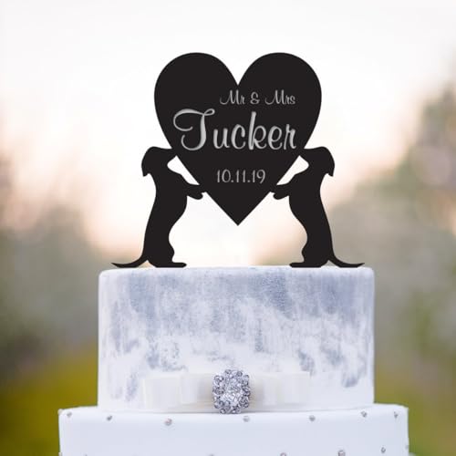 NEIMENG Dachshund Wedding Topper with Dog