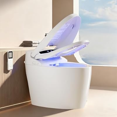 SIRHMOE Smart Tankless Toilet with Auto Open Close,Heated Seat,Tankless Toilets with Warm Water Sprayer & Dryer,Foot Sensor Operation,Blackout can Flush,toilet for Bathrooms with Remote Control