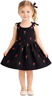 Styronis Girls Cute Print Sleeveless Dress for Girl Kids | Soft Cotton A-Line Flared Frock with Bow Shoulder Straps | Summ... Price In India