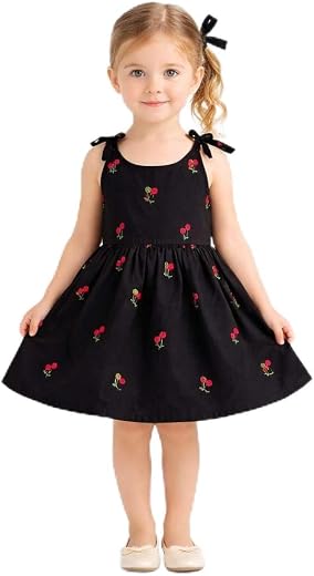 Styronis Girls Cute Print Sleeveless Dress for Girl Kids | Soft Cotton A-Line Flared Frock with Bow Shoulder Straps | Summ...
