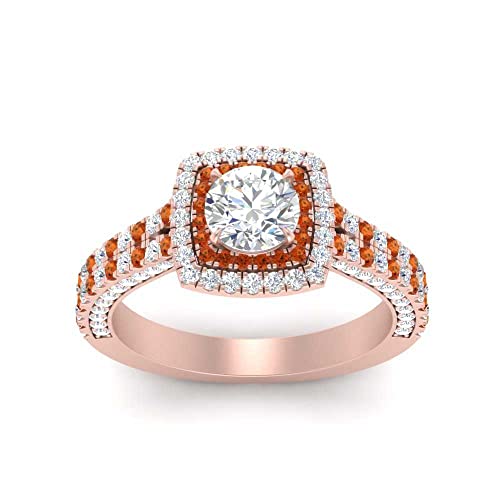 Image of 55Carat Choose Your Gemstone Double Band Square Halo Diamond CZ Ring 18K Rose Gold Plated Round Shape Halo Engagement Rings Everyday Jewelry Wedding Jewelry Handmade Gifts for Wife US Size 4 to 12