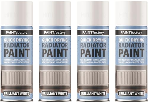 HitlineUK 4 x 400ML Radiator Paint White, Quick Drying, Heat Resistant Enamel Coating