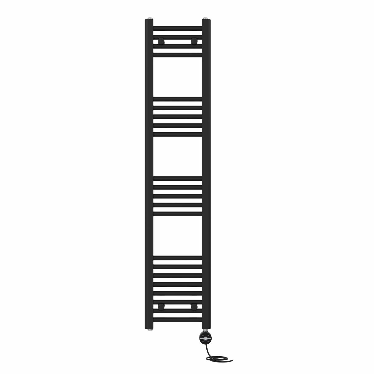 NRG Prefilled Straight Electric Heated Towel Rail Radiator Black Thermostatic Bathroom Warmer with Touch Screen Display 1400x300mm - 800W