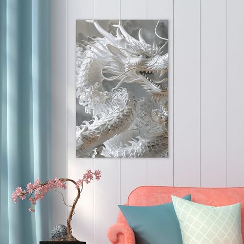 Poster autocollant dragon blanc pour chambre et bureau - 6
