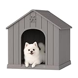 Fancyango Dog House Outdoor Indoor, Weatherproof Dog House with Elevated Floor and Air Vents for Small to Medium Dogs,Easy Clean and Assemble (Grey, 26.18''L × 24.02''W × 25.98''H)