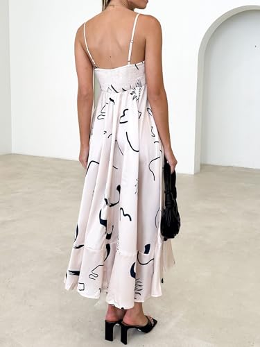 Image of NUFIWI Women Summer Striped Maxi Dress Spaghetti Strap Cutout Ruffle Long Dress Flowy Swing Beach Vocation Dress