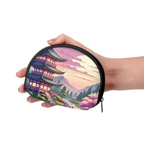 Portable Coin Purse Japanese-Temple-Fuji-Sakura Mini Zippered Money Pouch Card Holder3