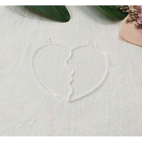 RUIXUAN 20PCS DIY Clear Blank Acrylic Split Heart Keychain Necklaces for Friendship Love Jewelry Birthday Gift (2.5'') Cover