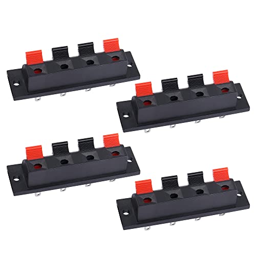 PNGKNYOCN 4 Way Stereo Speaker Terminal 4 Position Speaker Terminal Strip Block Spring Push Release Connector (4-Pack)